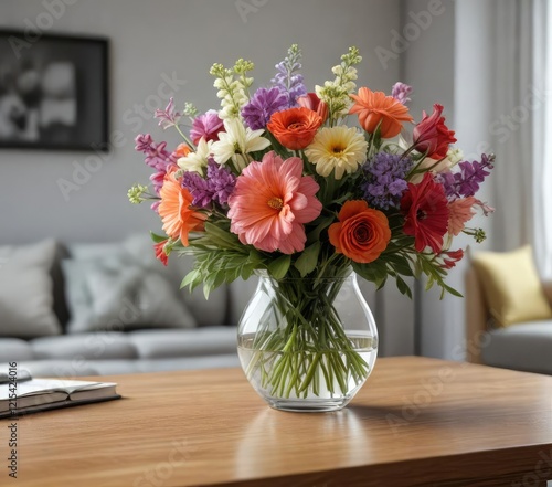 Wallpaper Mural Fresh flowers in a beautiful glass vase on a living room table, natural beauty, floral arrangement, home interior Torontodigital.ca