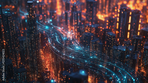 Wallpaper Mural Smart digital Innovation city with connection network reciprocity over the twilight cityscape. of future smart wireless digital city and social media networking systems that connects people with city Torontodigital.ca