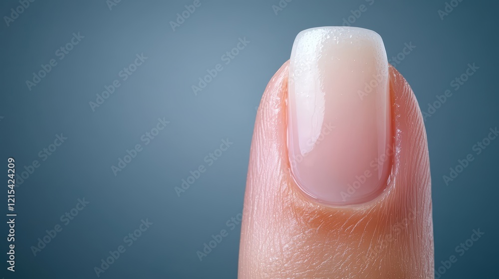 Fototapeta premium Close-up of a manicured fingernail against a blue background