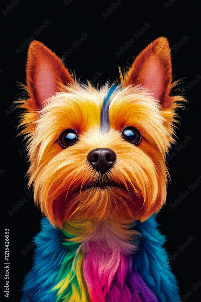 Naklejka premium A colorful dog with a black background
