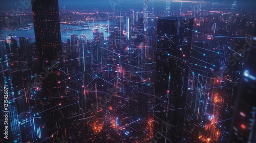 Wallpaper Mural Smart digital Innovation city with connection network reciprocity over the twilight cityscape. of future smart wireless digital city and social media networking systems that connects people with city Torontodigital.ca