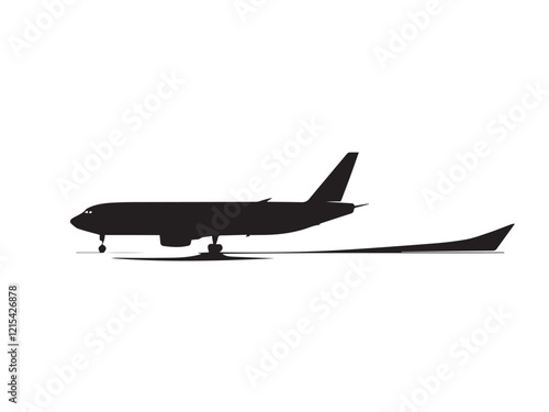 Black plane silhouette isolated on white background. A plane silhouette vector icon logo illustration on white background. 