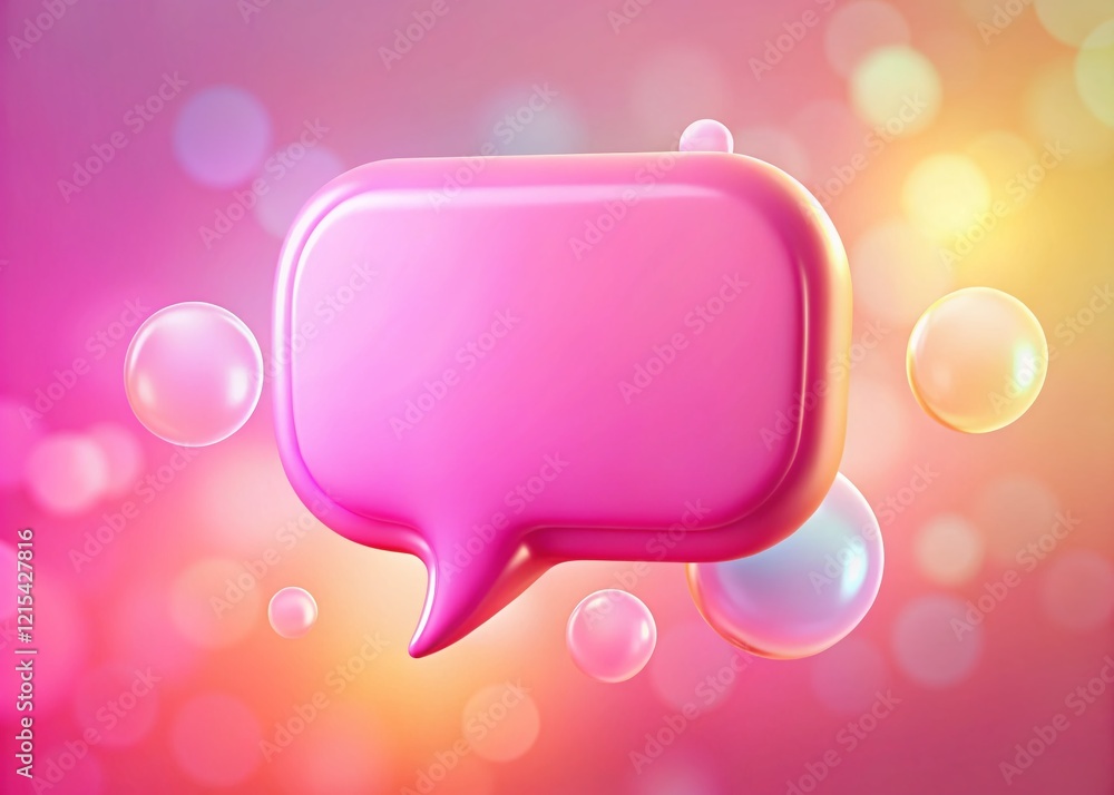 Pink Speech Bubble Floating, Rule of Thirds Composition, Pastel Background