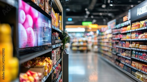 Wallpaper Mural Modern Grocery Store Interior with Digital Signage Torontodigital.ca