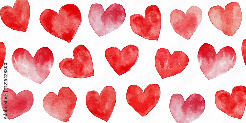 watercolor red hearts pattern on white background watercolor red hearts pattern on white background