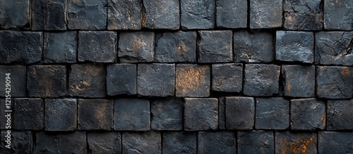 Dark Stone Wall Texture: A Seamless Pattern of Rough-Hewn Blocks photo