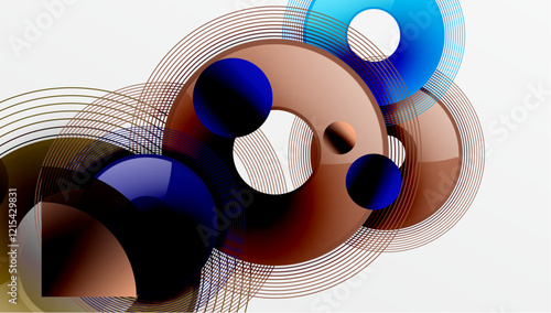 Abstract composition of overlapping circles with smooth gradients and transparency effects. Clean and modern design emphasizing depth, symmetry, and a minimal aesthetic