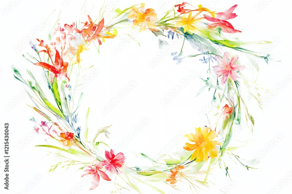 Colorful flower wreath with a white background