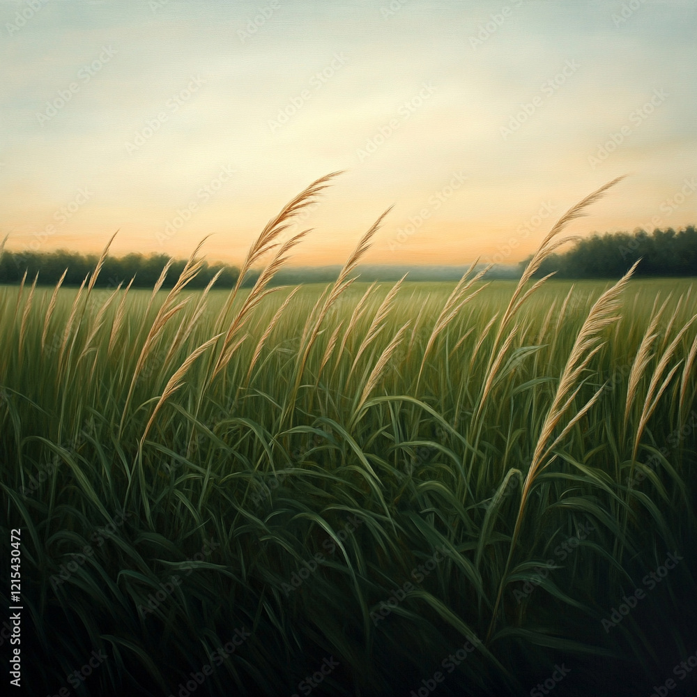 Golden grasses sway in the gentle breeze at sunset Golden grasses sway in the gentle breeze at sunset