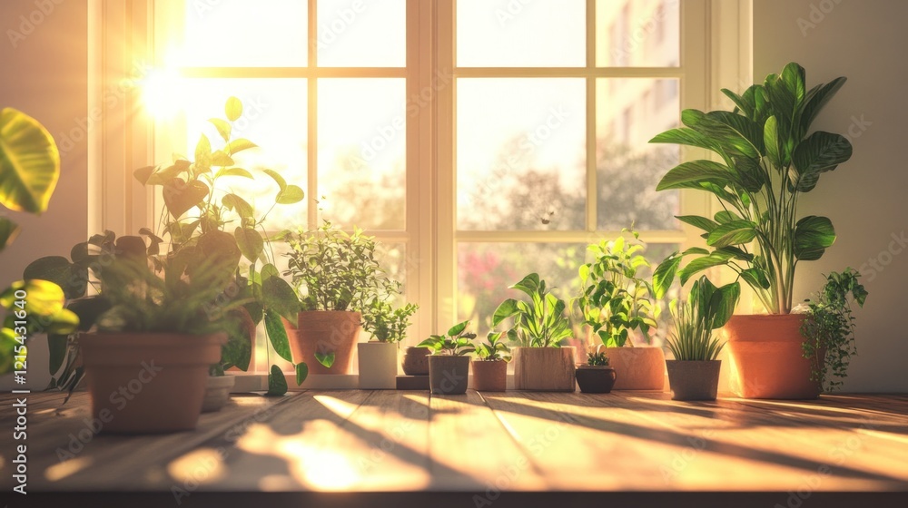 Sunlit Indoor Plants Basking in Golden Hour Sunlit Indoor Plants Basking in Golden Hour