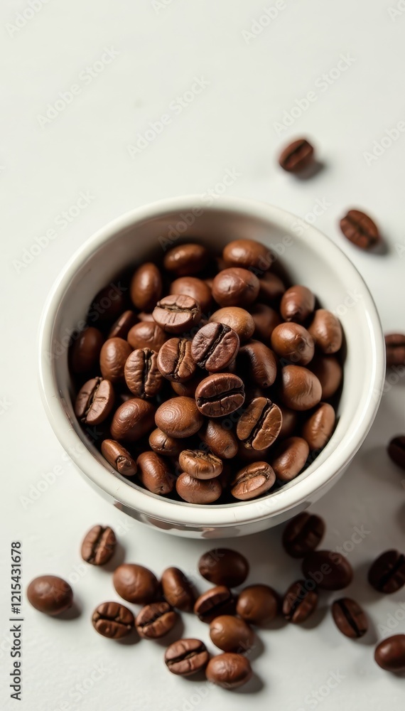 Whiteness of coffee beans scattered in a ceramic bowl, grainy, ceramic, brown Whiteness of coffee beans scattered in a ceramic bowl, grainy, ceramic, brown