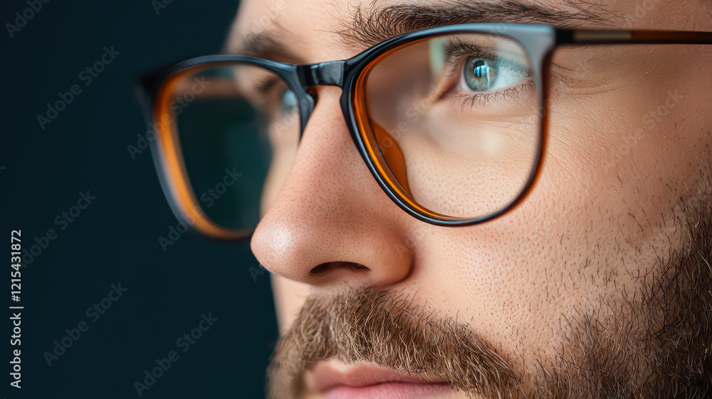 Focused man with glasses, showcasing deep thought and concentration Focused man with glasses, showcasing deep thought and concentration
