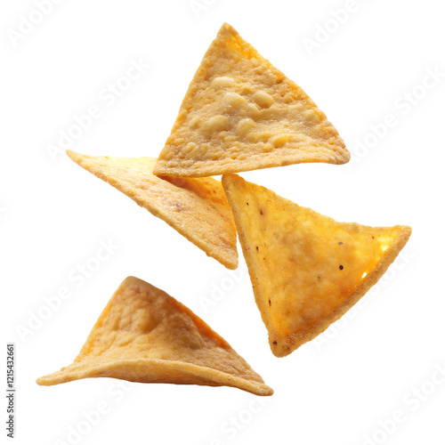falling tortilla chips isolated on transparent background, PNG