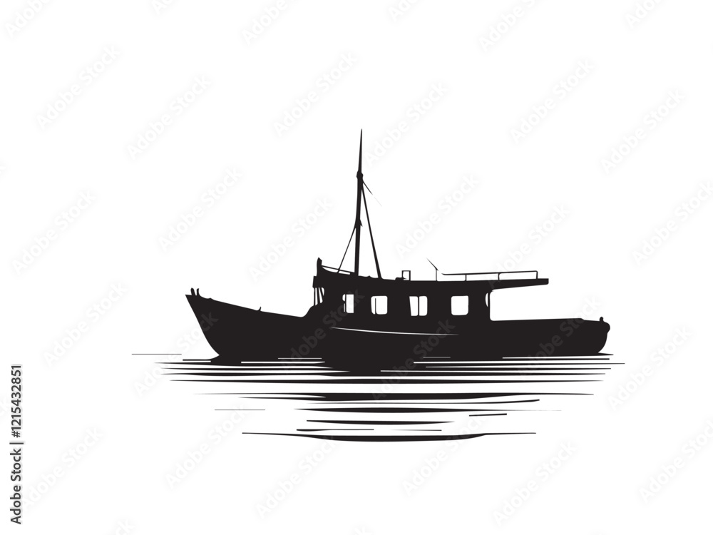 Boat black silhouette is isolated on a white background. Boat icon. Boat vector illustration. Boat black silhouette is isolated on a white background. Boat icon. Boat vector illustration.