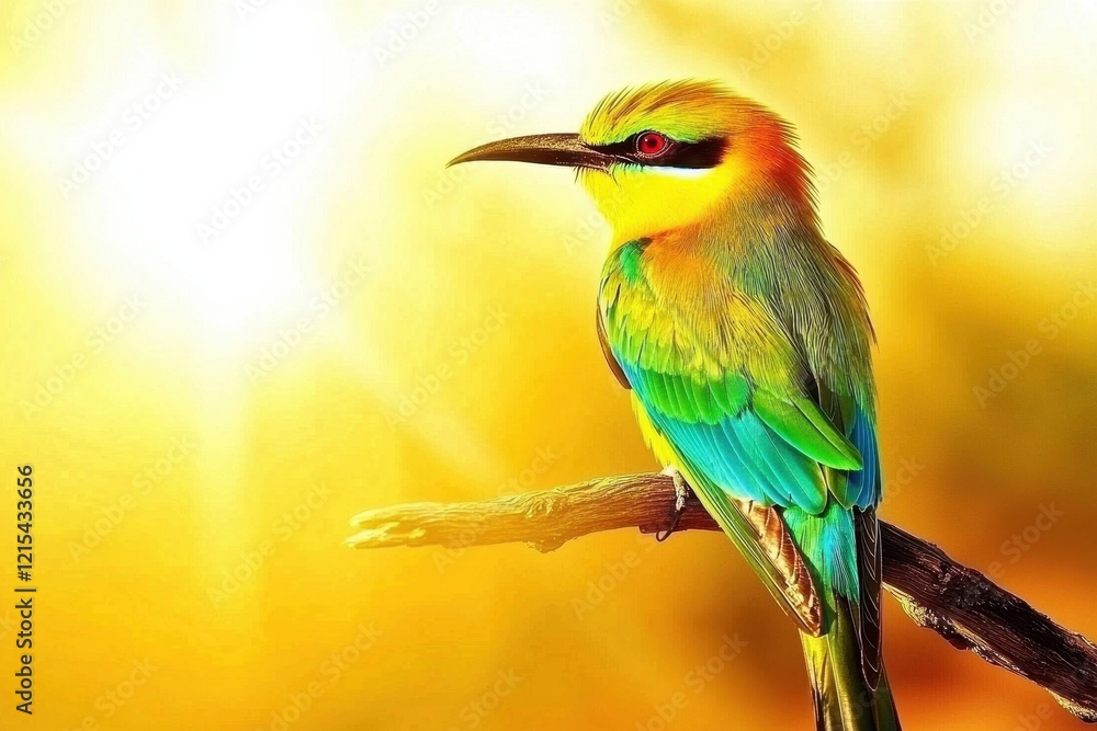 Obraz premium A rainbow bee-eater perched on a branch, its iridescent feathers catching the sunlight in Kakadu National Park