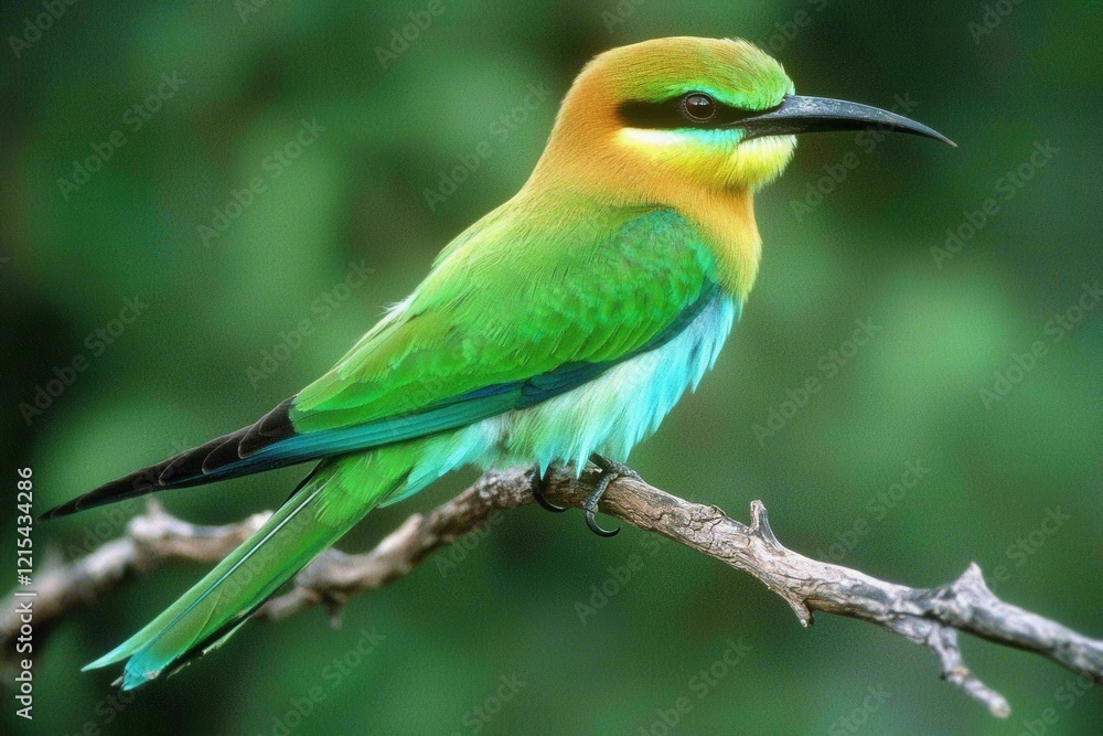 Obraz premium A rainbow bee-eater perched on a branch, its iridescent feathers catching the sunlight in Kakadu National Park