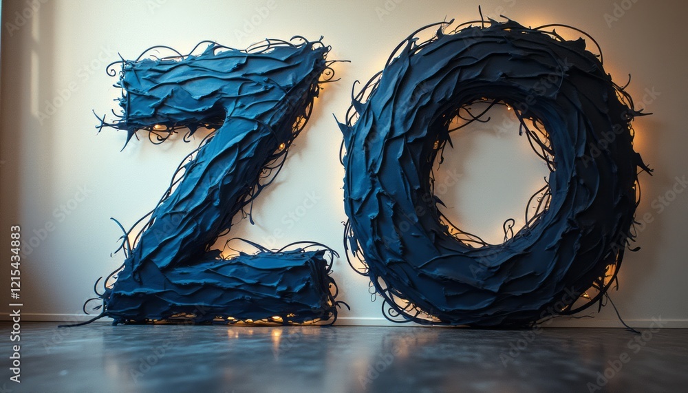 The image features large, textured letters Z and O crafted from dark materials, illuminated by soft lights. This artistic installation creates a captivating focal point, blending creativity and modern The image features large, textured letters Z and O crafted from dark materials, illuminated by soft lights. This artistic installation creates a captivating focal point, blending creativity and modern