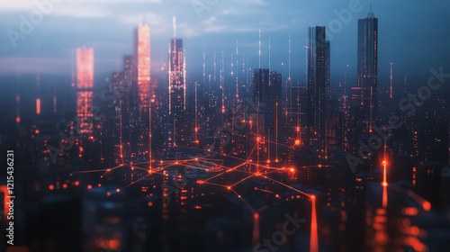 Wallpaper Mural Smart digital Innovation city with connection network reciprocity over the twilight cityscape. of future smart wireless digital city and social media networking systems that connects people with city Torontodigital.ca