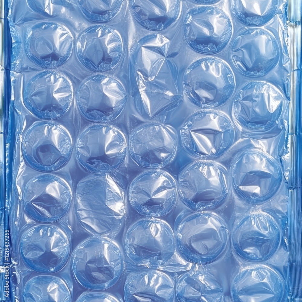 Blue plastic bubble wrap with many small bubbles Blue plastic bubble wrap with many small bubbles