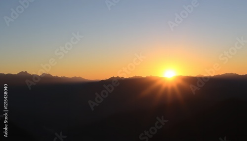 Majestic Sunrise Over Silhouetted Mountain Range Scenic Golden Hour Landscape Photography Breathtaking View Nature Scenery Peaceful Dawn Amazing Sunrise Rays sky red hill