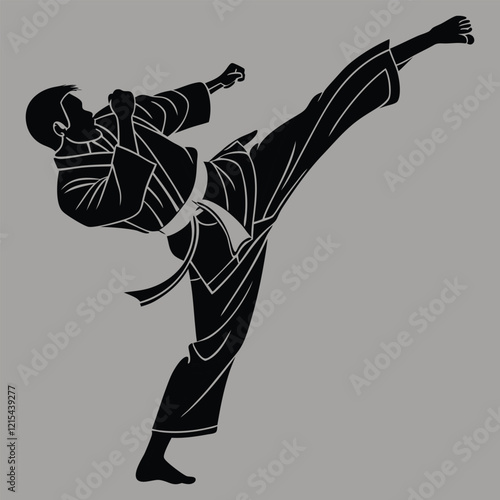 a person practicing karate moves silhouette vector design art and illustration