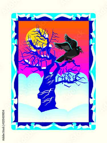 Frame with a tree and bird vector illustration