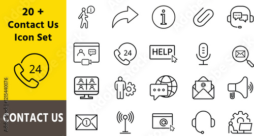 Contact Us - thin line vector icon set. Set contains such icons as Home, Location, Message, Support, Office, Mail. Contact us line icon set. Feedback, customer service, phone, email address, web site 