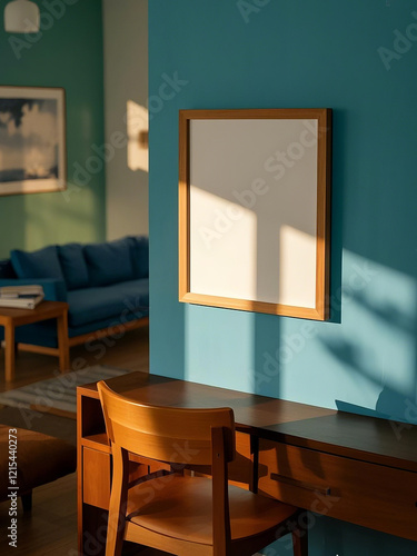 Mockup poster frame on the wall of living room. Luxurious apartment background with artistic design. Vintage interior design. 3D render, 3D illustration