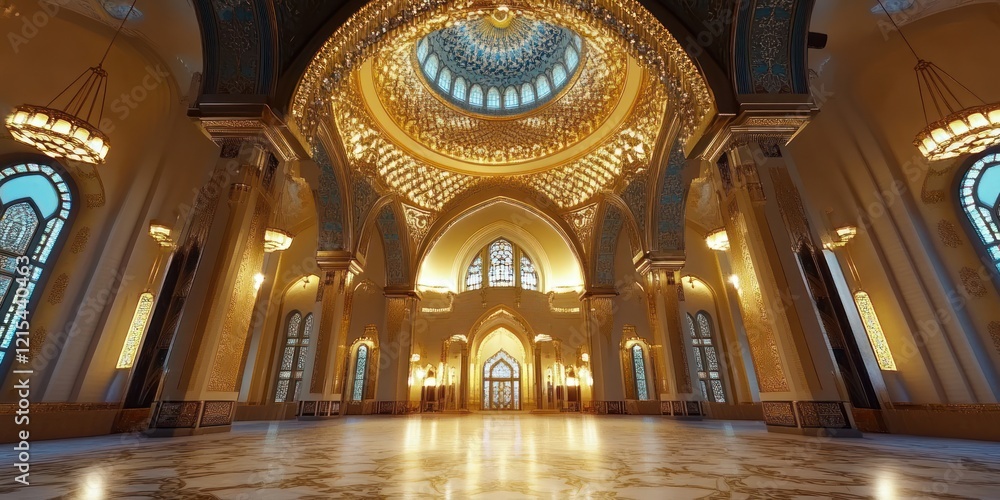Obraz premium Grand Mosque Interior, Dome, Marble Floor, Golden Decor, Travel
