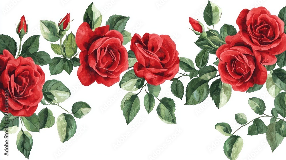 Close-up of beautiful red roses with green leaves, elegantly displayed on a pristine white background as a PNG cutout, isolated on a transparent background. The roses , with clean edges Close-up of beautiful red roses with green leaves, elegantly displayed on a pristine white background as a PNG cutout, isolated on a transparent background. The roses , with clean edges