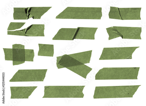 Collection of Torn Green Tape Pieces isolated from background