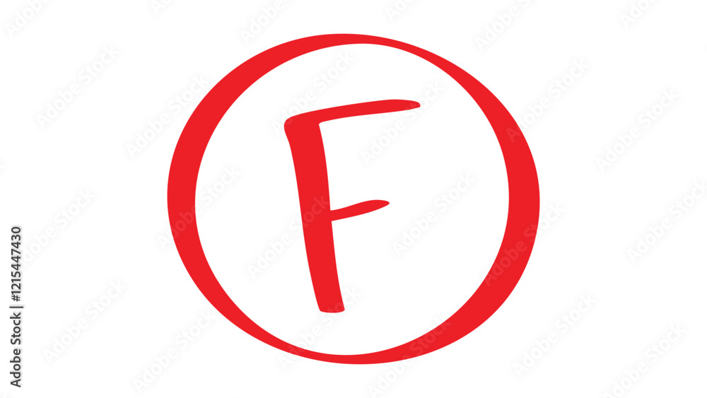 F Grade Symbol – Handwritten Academic Mark in Red Circle F Grade Symbol – Handwritten Academic Mark in Red Circle