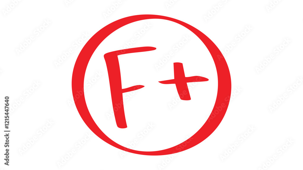 F+ Grade Symbol – Handwritten Academic Mark in Red Circle F+ Grade Symbol – Handwritten Academic Mark in Red Circle