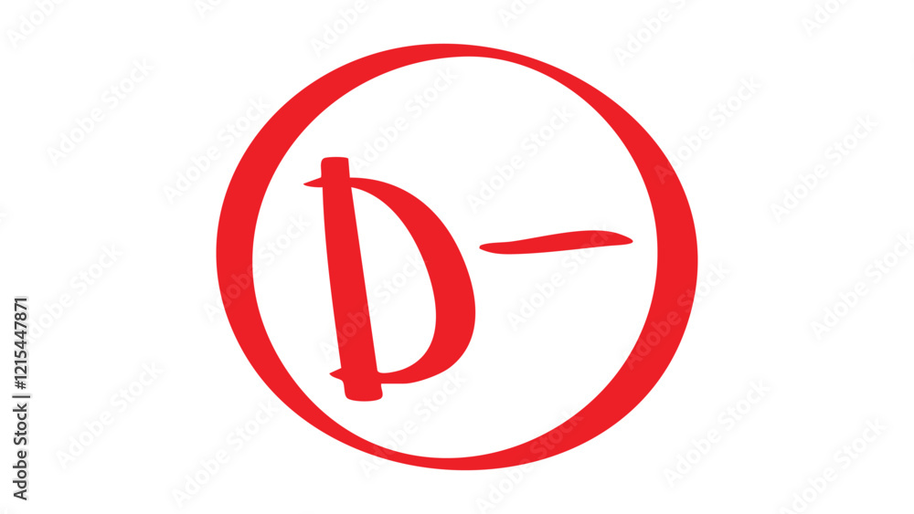 D- Grade Symbol – Handwritten Academic Mark in Red Circle D- Grade Symbol – Handwritten Academic Mark in Red Circle