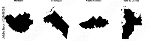 Montcalm, Montmagny, Nicolet-Yamaska, Nord-du-Quebec outline maps