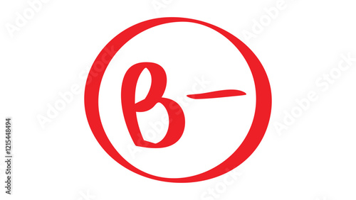 B- Grade Symbol – Handwritten Academic Mark in Red Circle