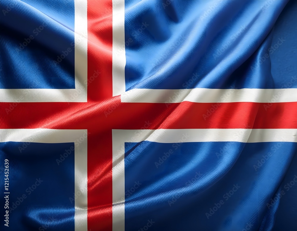 Obraz premium Vibrant Iceland flag waving with luxurious satin texture - Patriotic and cultural symbol