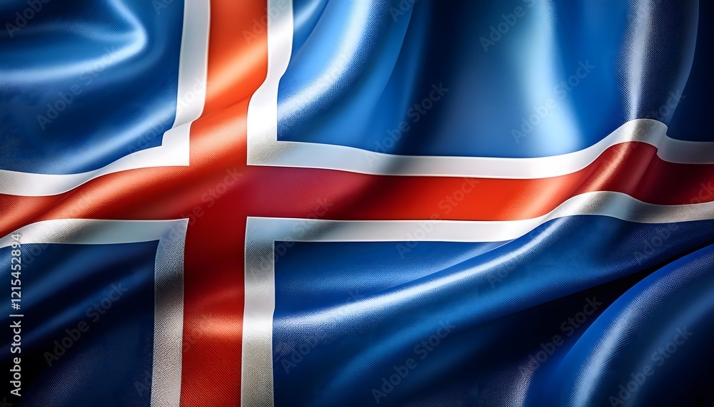 Fototapeta premium Vibrant Iceland flag waving with luxurious satin texture - Patriotic and cultural symbol