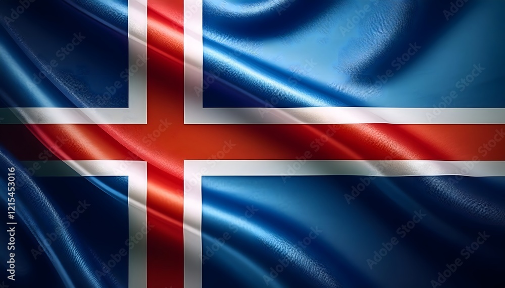 Obraz premium Vibrant Iceland flag waving with luxurious satin texture - Patriotic and cultural symbol