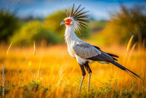 Secretary Bird in African Savanna - Majestic Predator in Flight photo