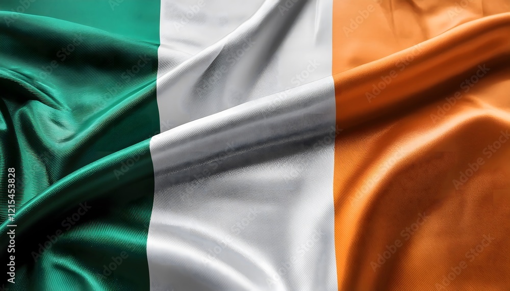 Obraz premium Vibrant Ireland flag waving with luxurious satin texture - Patriotic and cultural symbol