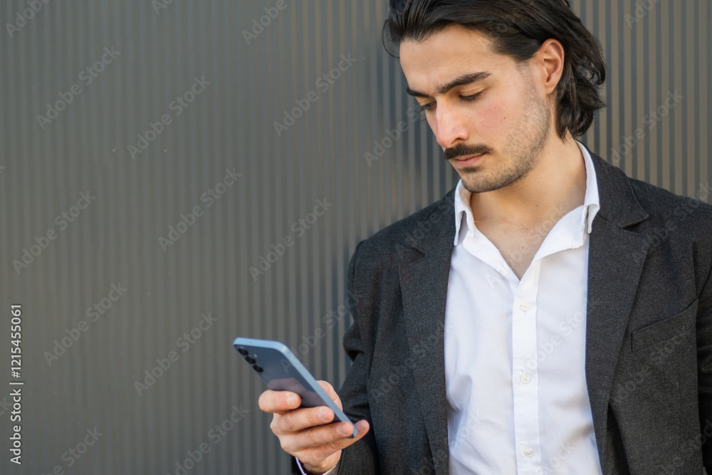 Banking Consultant Using Smartphone For Financial Analysis And Work Planning - Business And Technology Concept.  