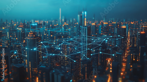 Wallpaper Mural Smart digital Innovation city with connection network reciprocity over the twilight cityscape. of future smart wireless digital city and social media networking systems that connects people with city Torontodigital.ca