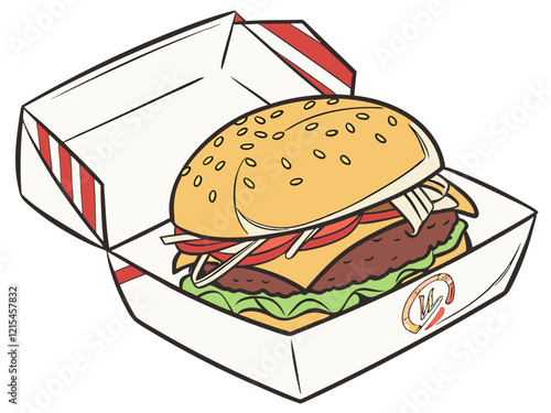 Vector Icon of Cheeseburger in Box, Perfect for Fast Food Designs