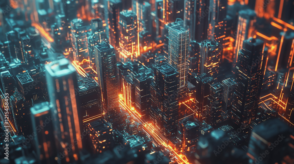 Smart digital Innovation city with connection network reciprocity over the twilight cityscape. of future smart wireless digital city and social media networking systems that connects people with city Smart digital Innovation city with connection network reciprocity over the twilight cityscape. of future smart wireless digital city and social media networking systems that connects people with city