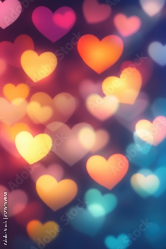 Valentine’s Day greeting card seamless background template with colorful heart shape bokeh