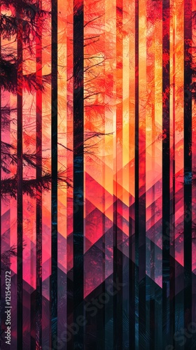 Sunset Forest Abstract  Geometric  Landscape  Design  Background
