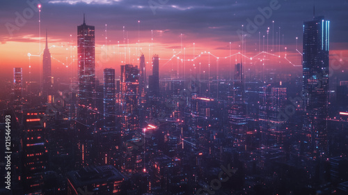 Wallpaper Mural Smart digital Innovation city with connection network reciprocity over the twilight cityscape. of future smart wireless digital city and social media networking systems that connects people with city Torontodigital.ca