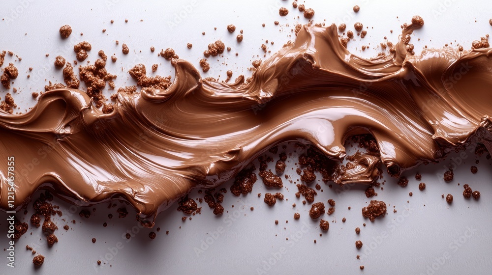Fototapeta premium Swirling chocolate cream, studio shot, cocoa crumbs background, food advertising