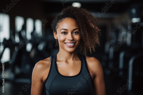 Portrait of a young female African American fitness trainer in gym Free Download Portrait of a young female African American fitness trainer in gym - GFXLoad